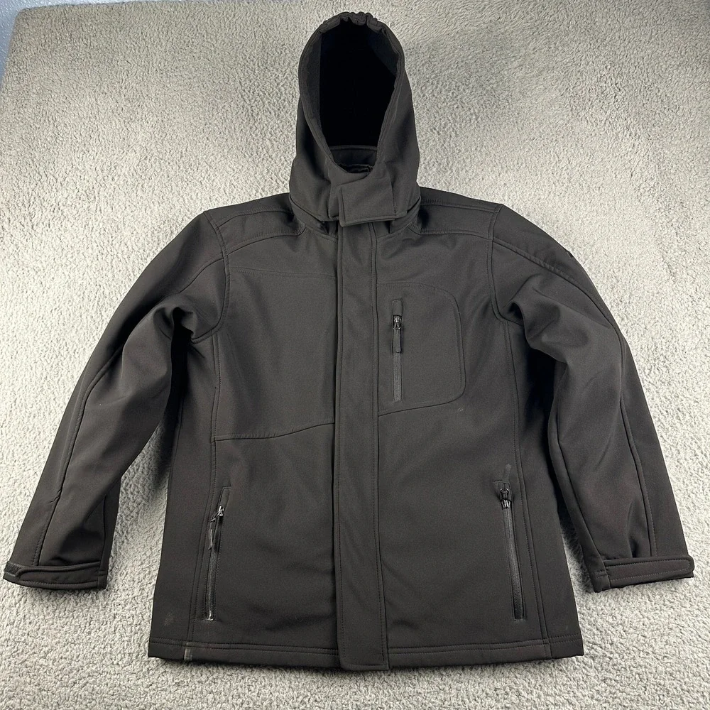 Snozu Performance Jacket Boys Large 14/16 Black Hooded Softshell Full Zip
